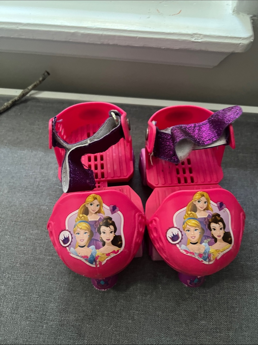 Kids adjustable size Disney Pink Princess Roller Shoes with Purple Straps